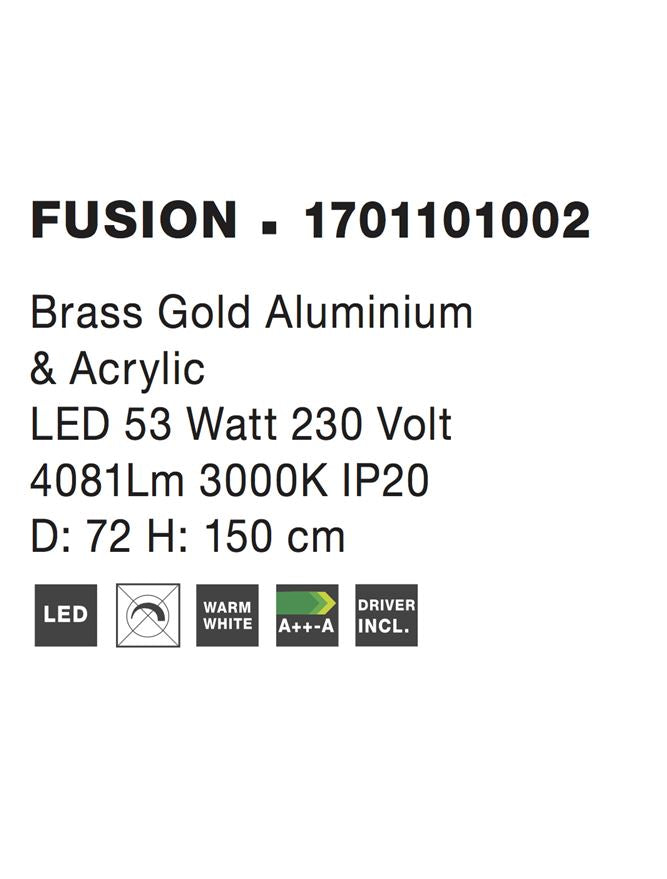 Висящо осветително тяло (пендел) FUSION 53W Златист месинг алуминий и акрил
