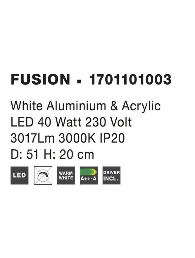 Висящо осветително тяло (пендел) FUSION 40W Бял алуминий и акрил