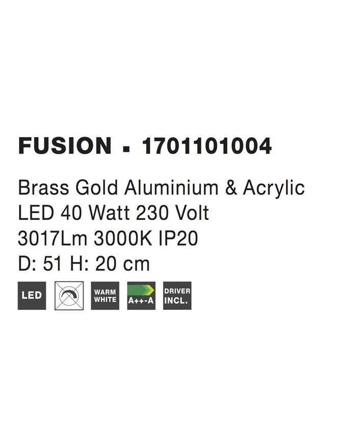 Висящо осветително тяло (пендел) FUSION 40W Златист месинг алуминий и акрил