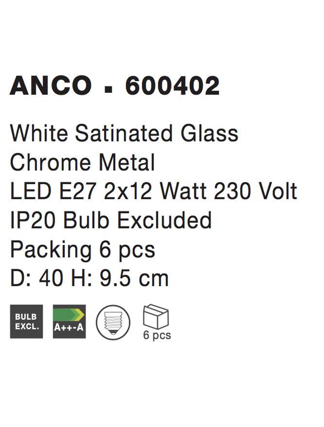 Висящо осветително тяло (пендел) ANCO 2x12W E27 Хром метал и бяло сатенирано стъкло