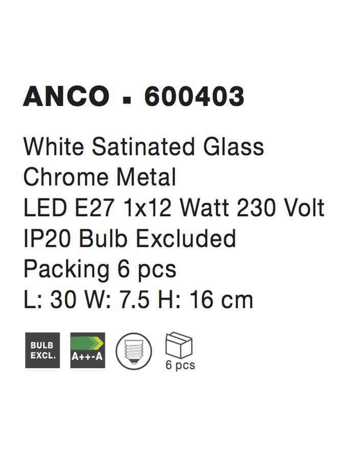 Висящо осветително тяло (пендел) ANCO 1x12W E27 Хром метал и бяло сатенирано стъкло