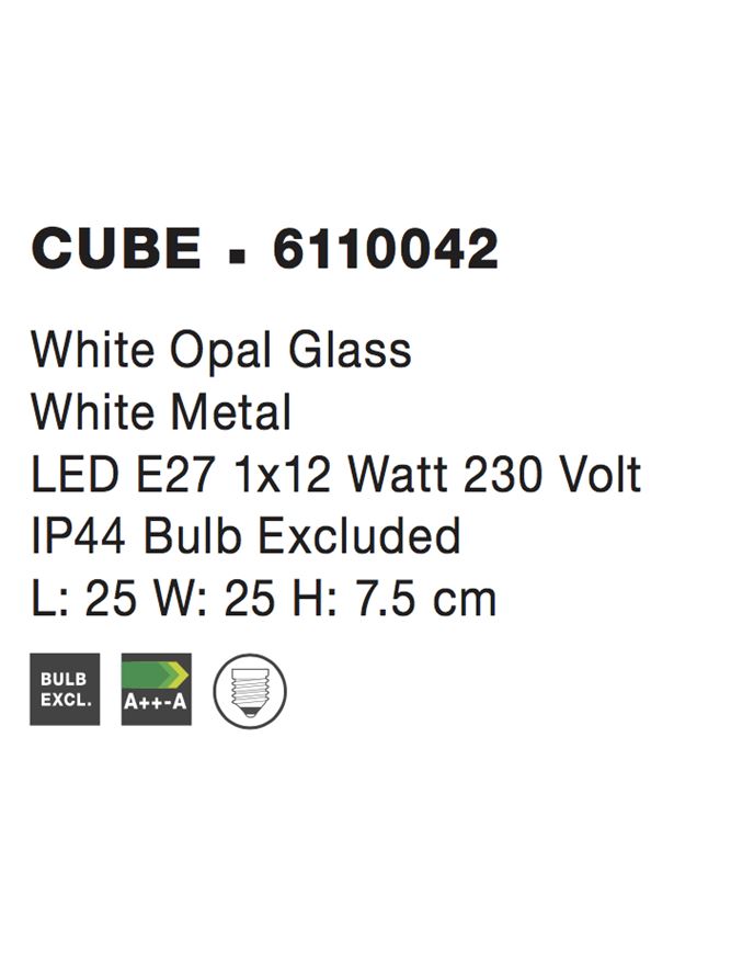 Висящо осветително тяло (пендел) CUBE LED E27 12W Бяло опалово стъкло бял метал