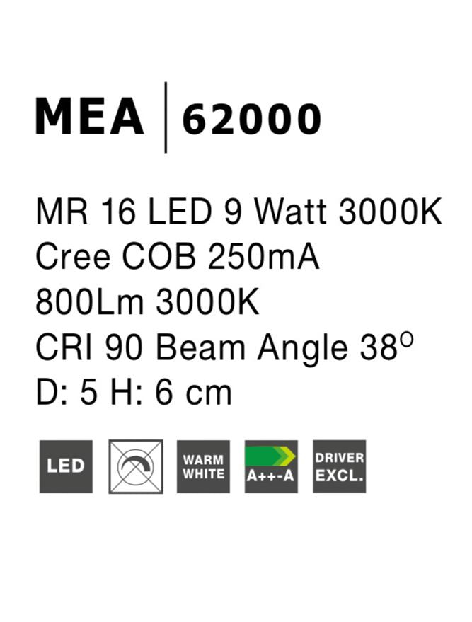Техническо осветление MEA LED MR16 9W 3000K