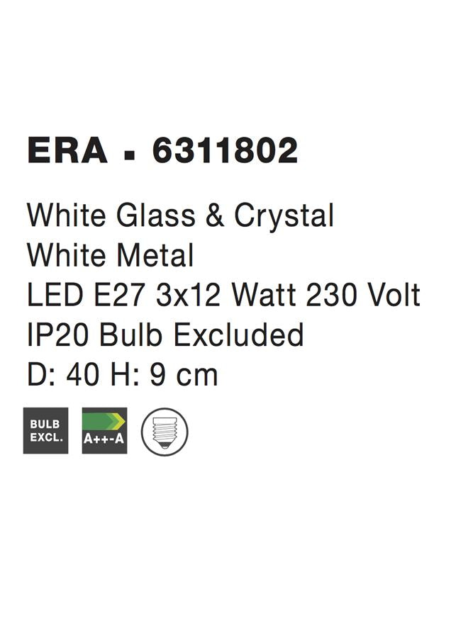 Висящо осветително тяло (пендел) ERA 3x12W E27 Бяло стъкло и бял метал