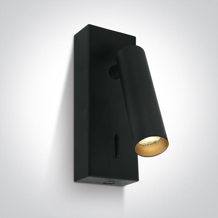 Черен Спот 3W WW (топло бяло) IP20 230V USB 2A + TYPE C