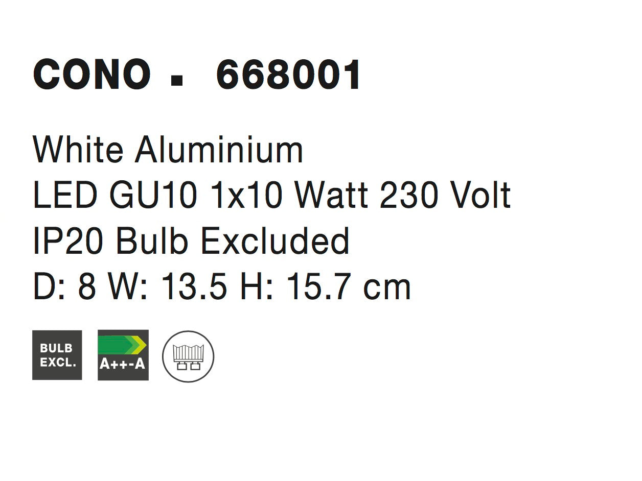 Висящо осветително тяло (пендел) CONO LED GU10 1x10W Бял алуминий