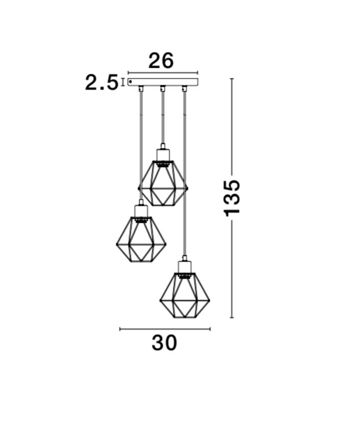 Висящо осветително тяло (пендел) PIETRA 3x12W LED Матово черен метал