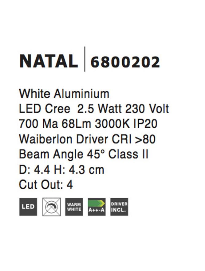 Техническо осветление NATAL Аплик LED 2.5W 3000K Алуминий Бял