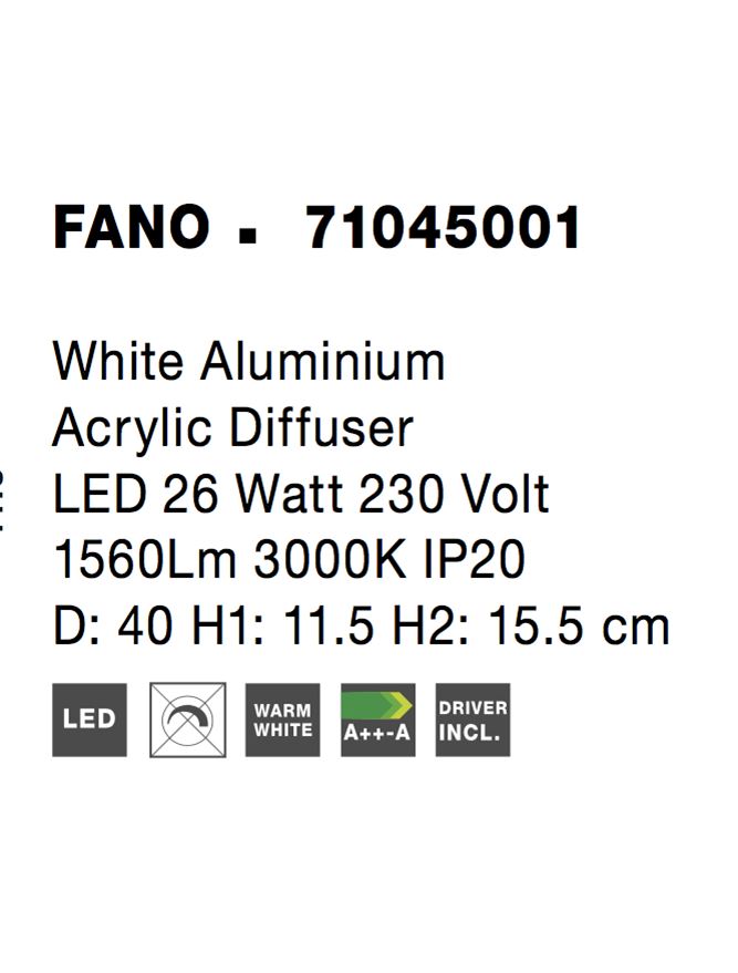 Висящо осветително тяло (пендел) FANO 26W LED Бял алуминий акрил ⌀40 H11.5см