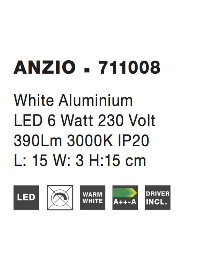 Висящо осветително тяло (пендел) ANZIO 6W Бял алуминий