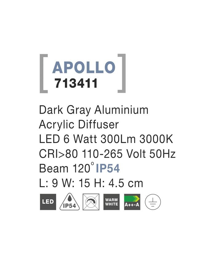 Външен аплик APOLLO 5W Тъмен сив алуминий