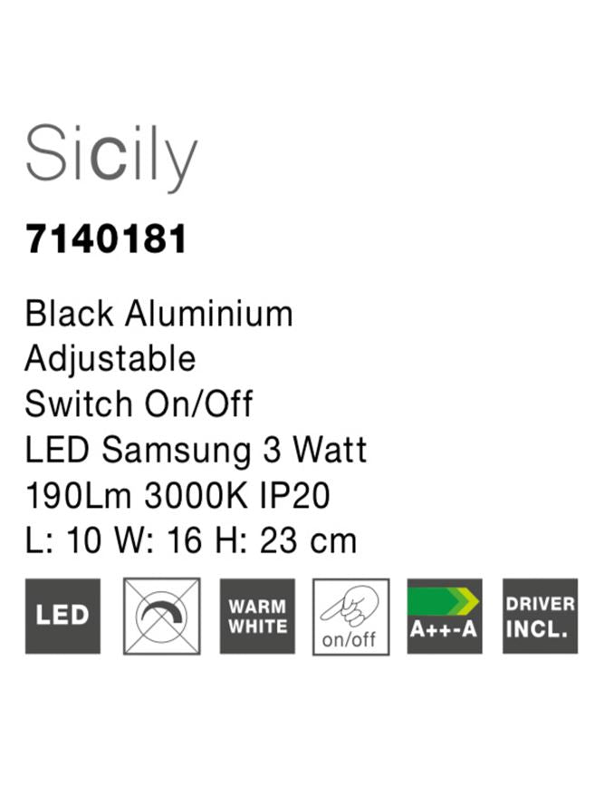 Висящо осветително тяло (пендел) SICILY LED 3W Матово черен алуминий Регулируем
