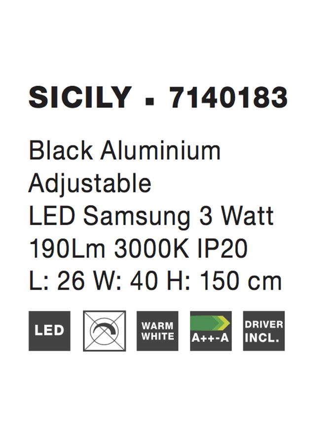 Висящо осветително тяло (пендел) SICILY LED 3W Матово черен алуминий Регулируем