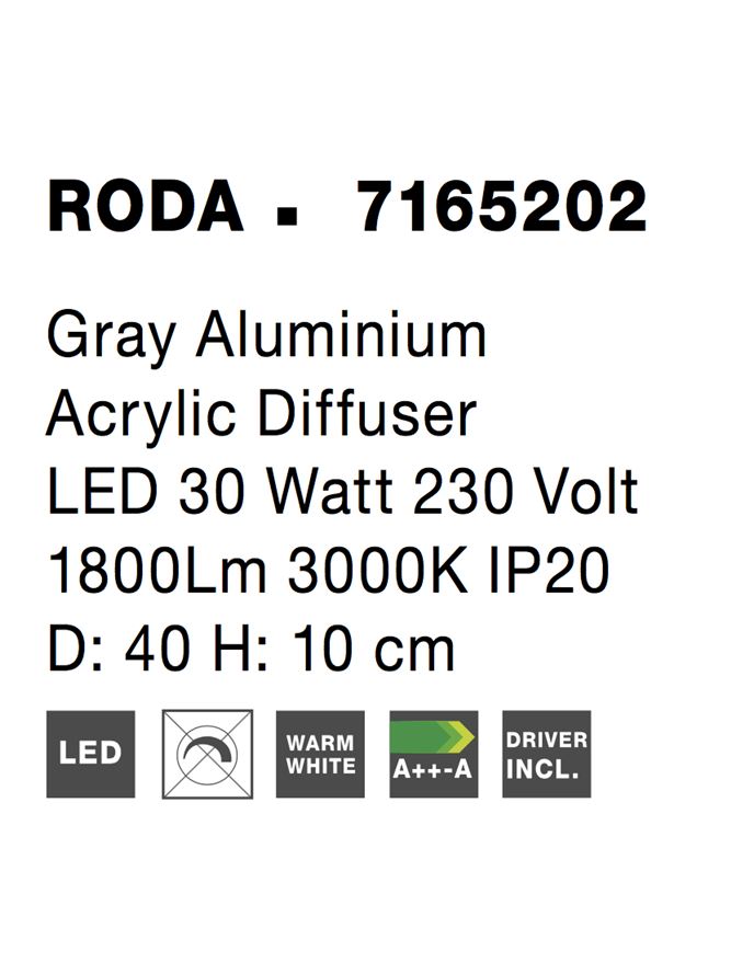 Висящо осветително тяло (пендел) RODA 30W Сив алуминий и акрил