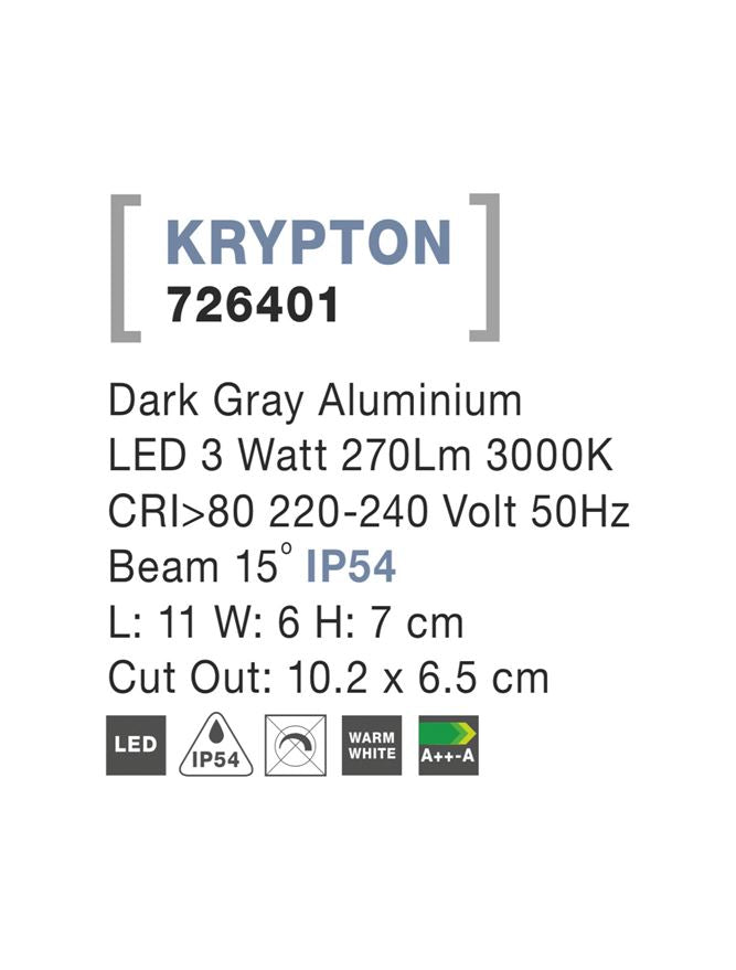 Външен аплик KRYPTON 3W Тъмен антрацит алуминий IP54