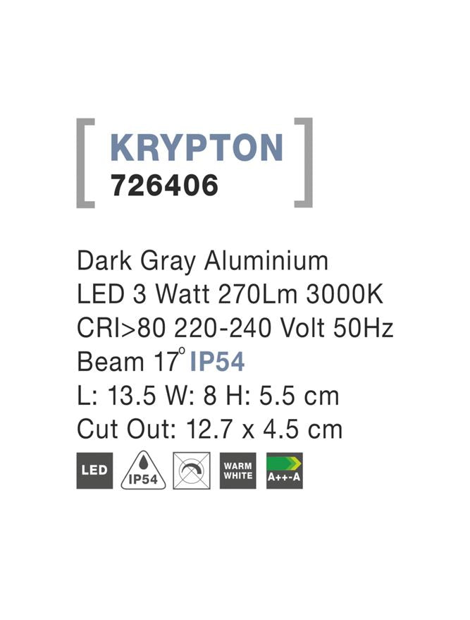 Външен аплик KRYPTON 3W Тъмен антрацит алуминий IP54