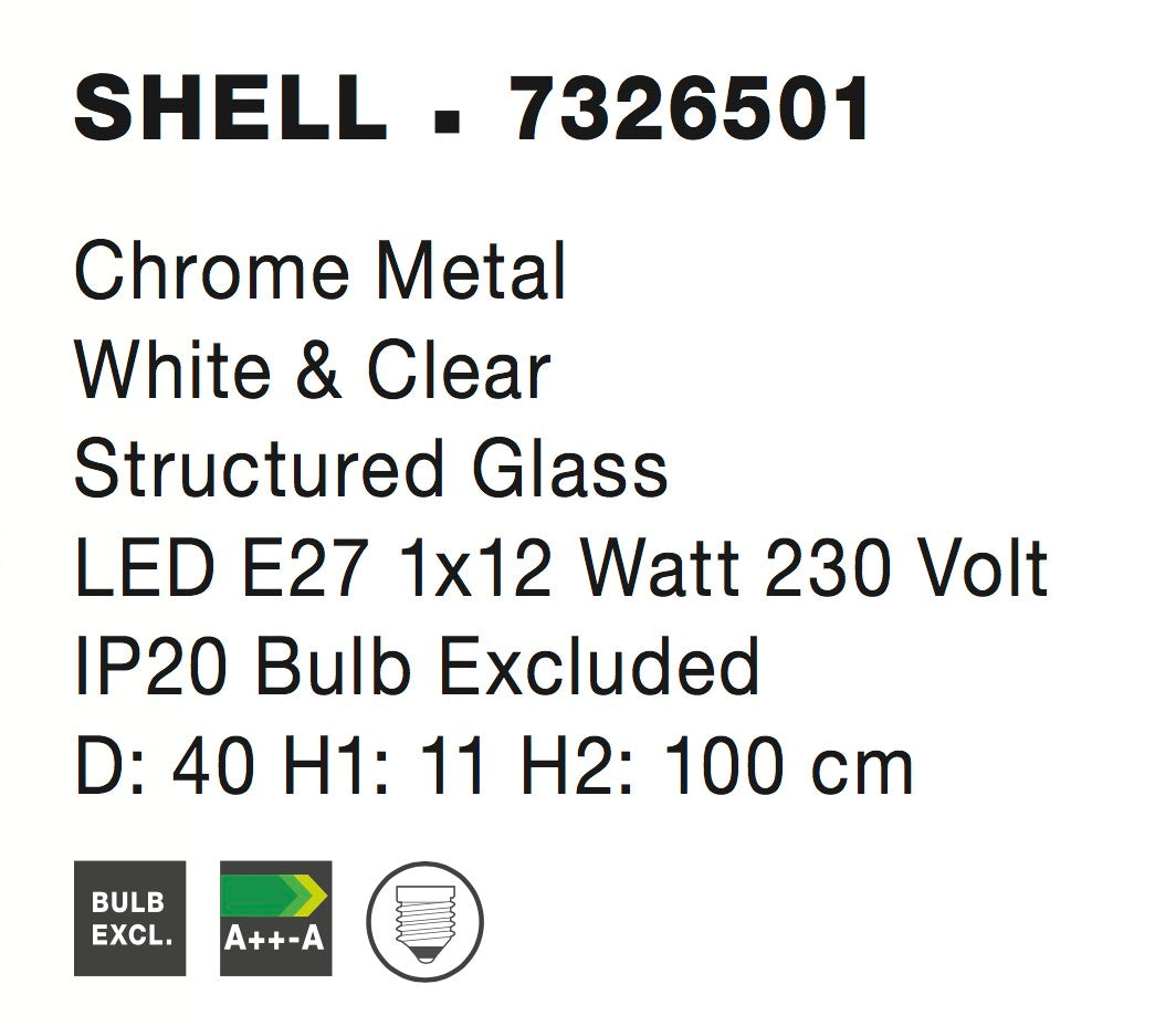 Висящо осветително тяло (пендел) SHELL 1x12W E27 Хром метал и бяло/прозрачно стъкло