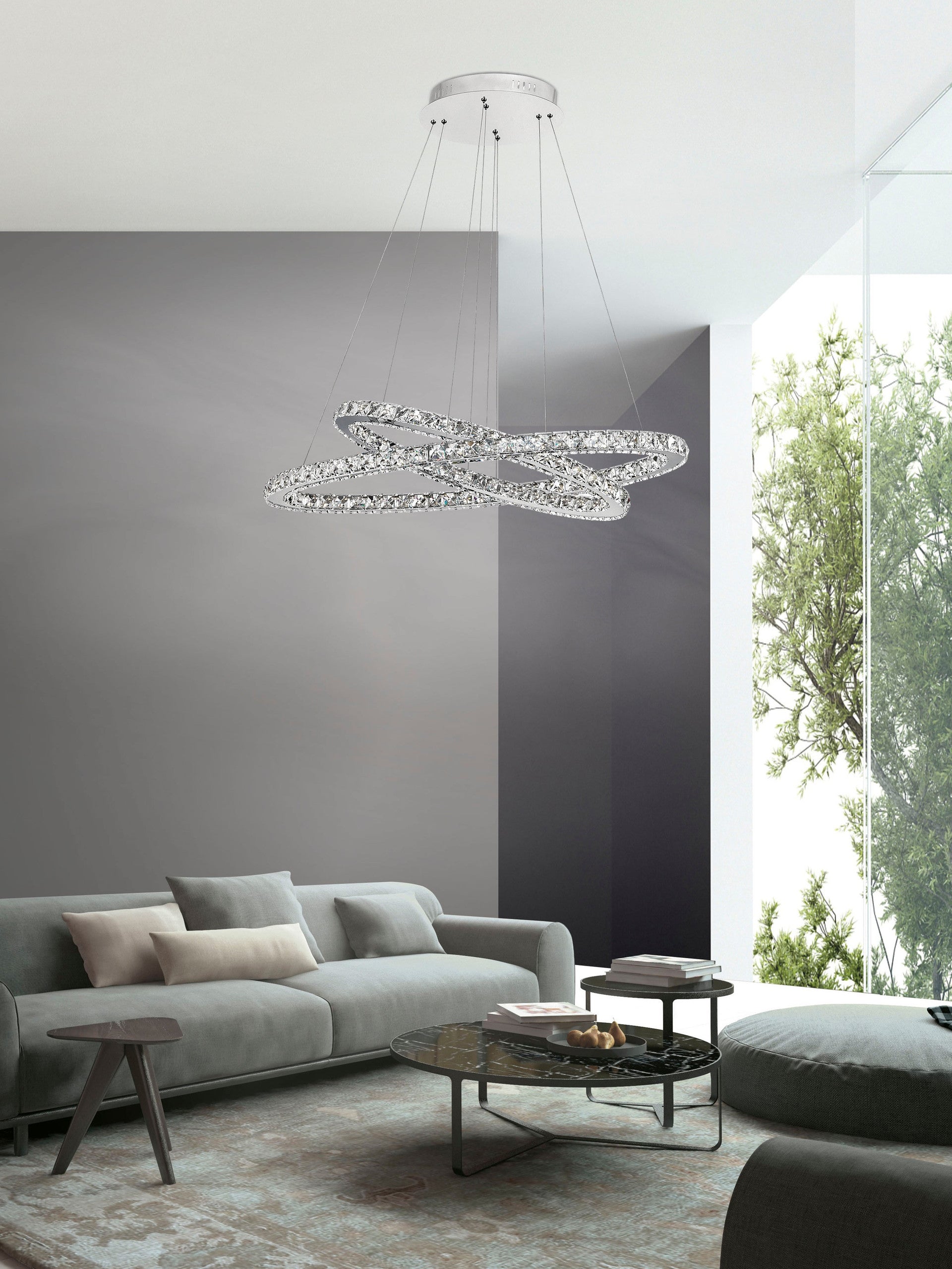 Висящо осветително тяло (пендел) CELINE 40W LED Хромиран алуминий и кристал L64 W44 H120см Регулируема и въртяща