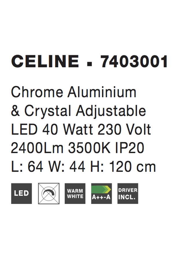 Висящо осветително тяло (пендел) CELINE 40W LED Хромиран алуминий и кристал L64 W44 H120см Регулируема и въртяща