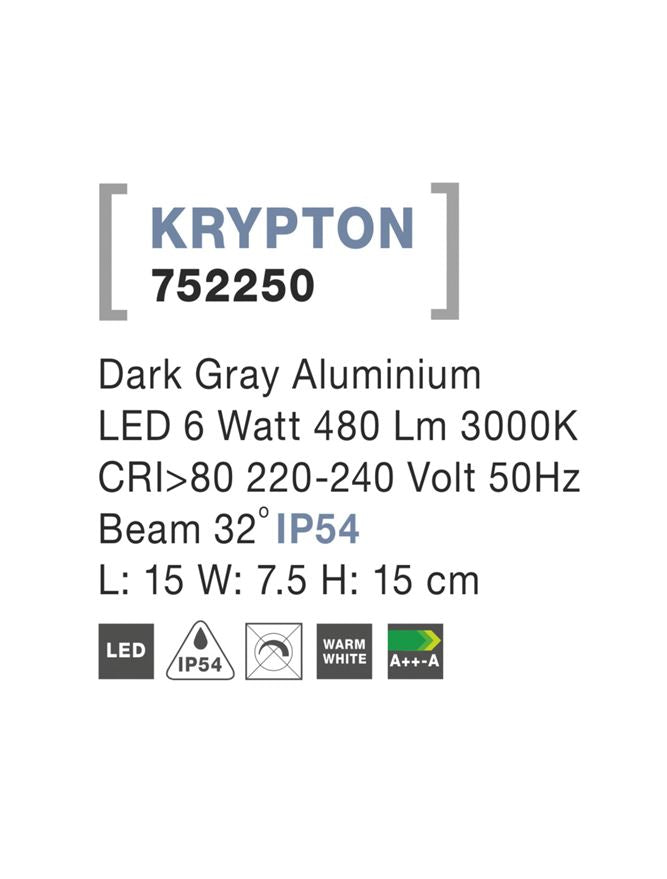 Външен аплик KRYPTON 6W Тъмен сив алуминий