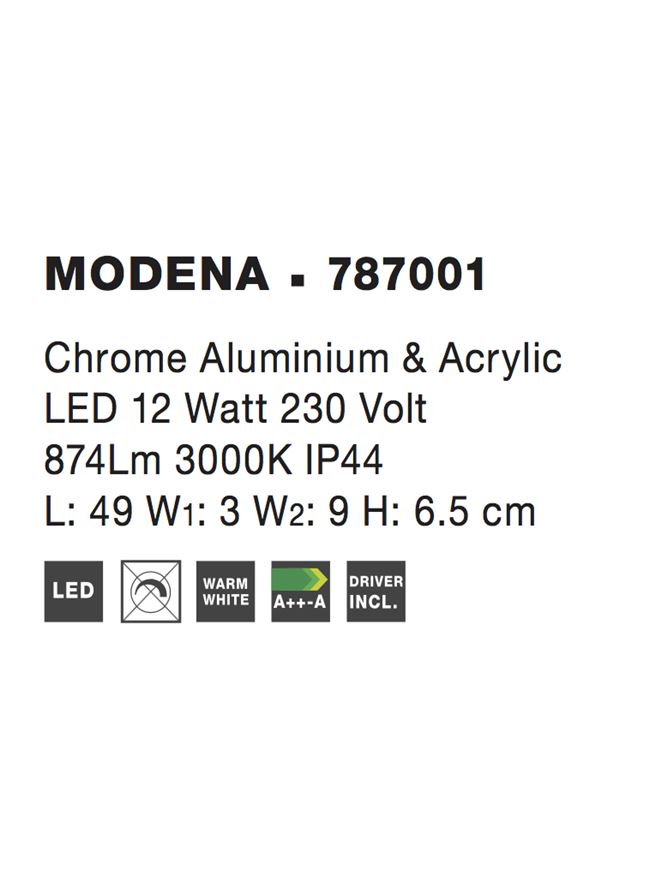 Висящо осветително тяло (пендел) MODENA 12W LED Хром алуминий и акрил IP44