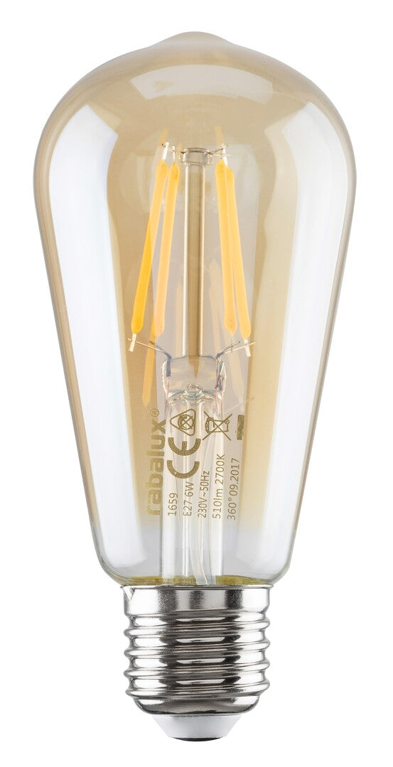 Филаментна LED крушка, E27 ST65, 5W, 600lm, 3000K