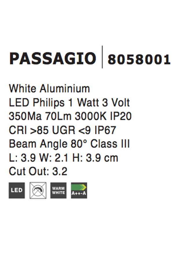 Външен аплик PASSAGIO 1W Пясъчно бял алуминий