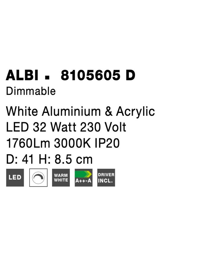 Висящо осветително тяло (пендел) ALBI 32W Бял алуминий и акрил LED Триак димируем