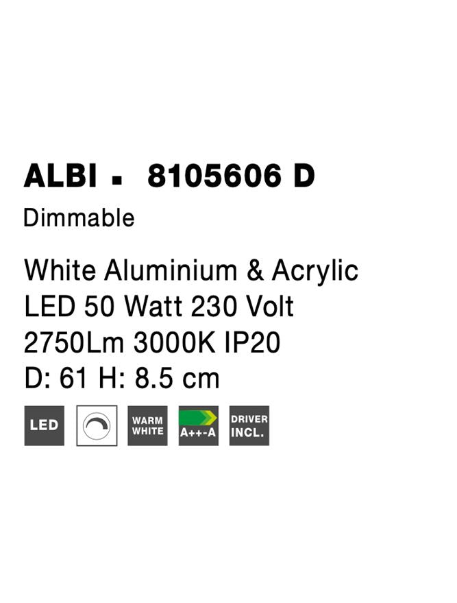 Висящо осветително тяло (пендел) ALBI 50W Бял алуминий и акрил LED Триак димируем