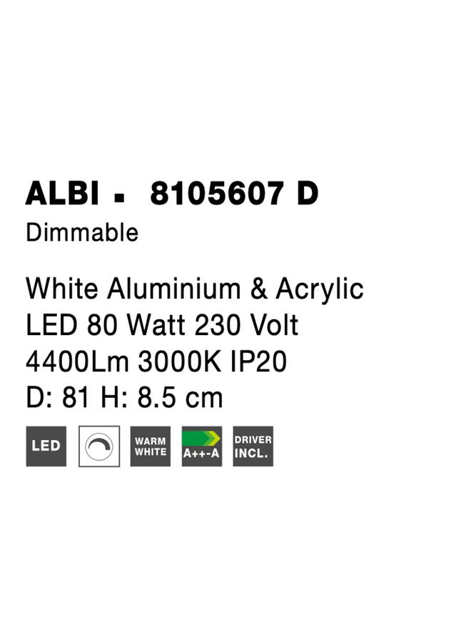 Висящо осветително тяло (пендел) ALBI 96W Бял алуминий и акрил LED Триак димируем
