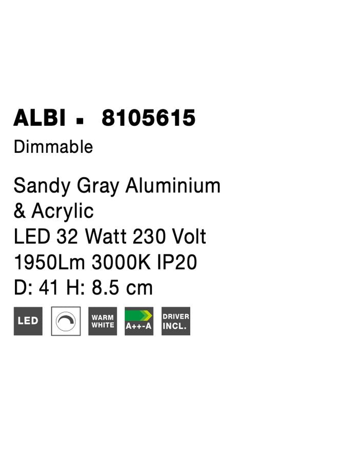 Висящо осветително тяло (пендел) ALBI 32W Сив алуминий и акрил LED Триак димируем