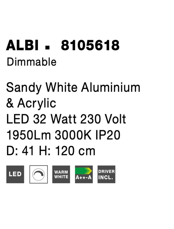 Висящо осветително тяло (пендел) ALBI 32W Пясъчно бял алуминий и акрил LED Триак димируем Регулируема височина
