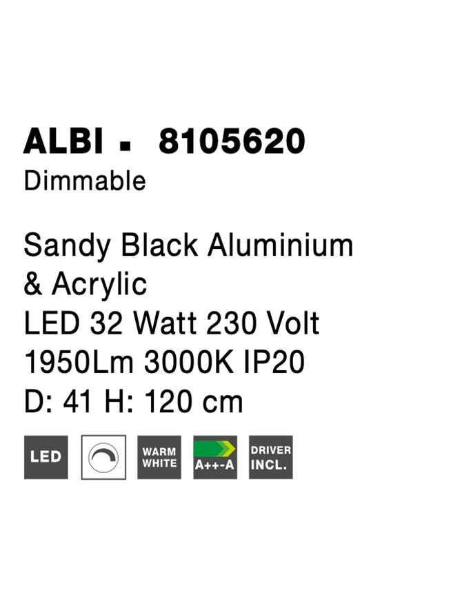 Висящо осветително тяло (пендел) ALBI 32W Пясъчно черен алуминий и акрил LED Триак димируем Регулируема височина