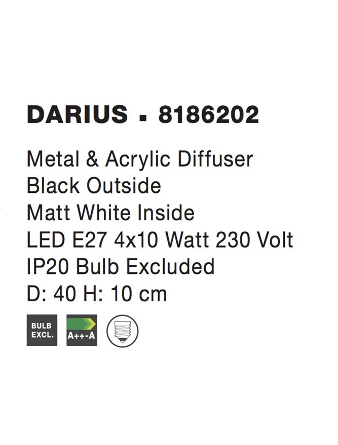 Висящо осветително тяло (пендел) DARIUS 4x12W LED E27 Черен метал, матово бял акрил