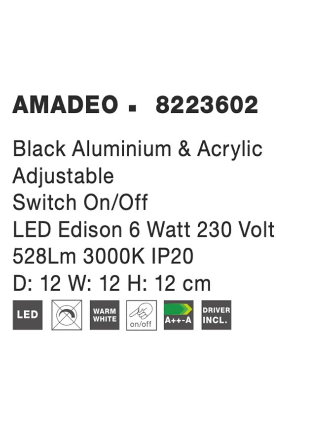 Висящо осветително тяло (пендел) AMADEO 6W 528Lm Матово черен алуминий акрил