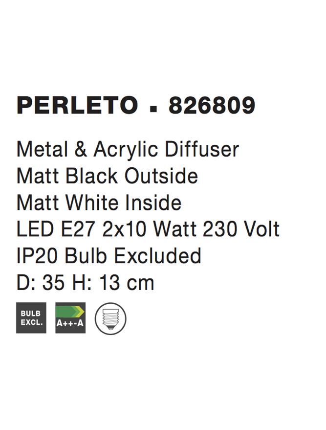 Висящо осветително тяло (пендел) PERLETO 2x12W Матово черен и матово бял без крушка