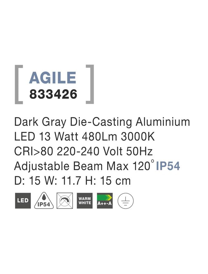 Външен аплик AGILE 13W Тъмен сив алуминий