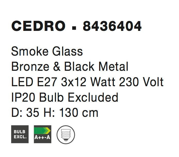 Висящо осветително тяло (пендел) CEDRO 36W LED E27 Бронз/черен, опушено стъкло ⌀35
