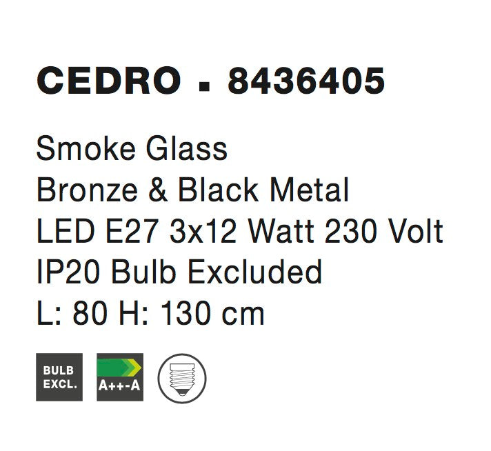 Висящо осветително тяло (пендел) CEDRO 36W LED E27 Бронз/черен, опушено стъкло L80