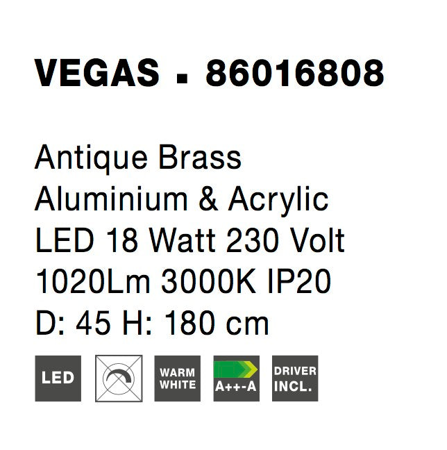 Висящо осветително тяло (пендел) VEGAS 18W Античен месинг
