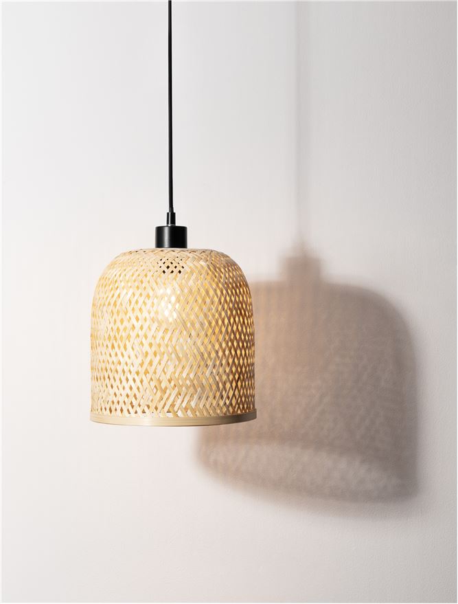 Висящо осветително тяло (пендел) INTRA 12W E27 Натурален бамбук Черен метал ⌀23 H130см