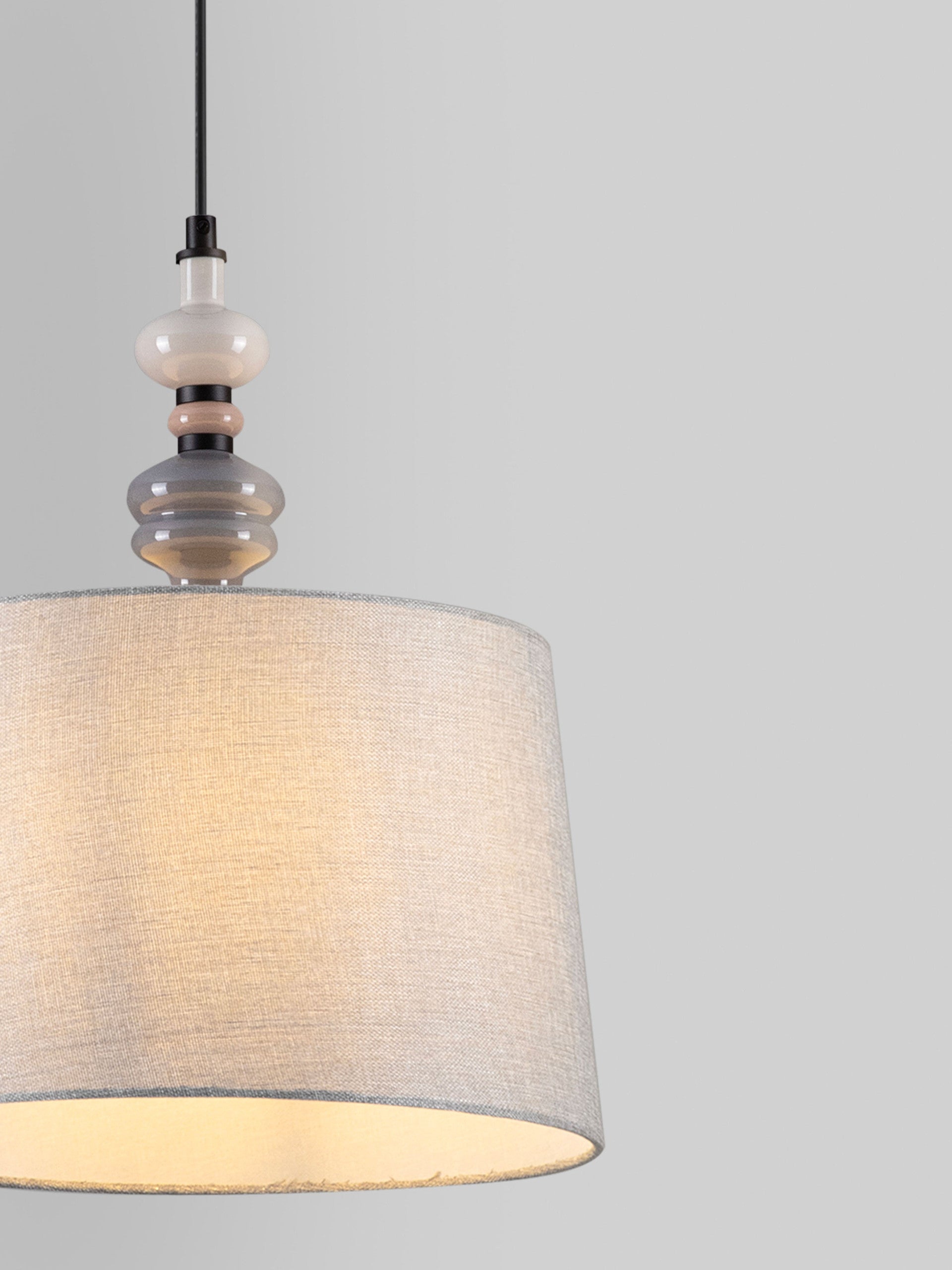 Висяща лампа DAMO LED E27 12W Матово черно, сиво и кафяво Керамика Текстил