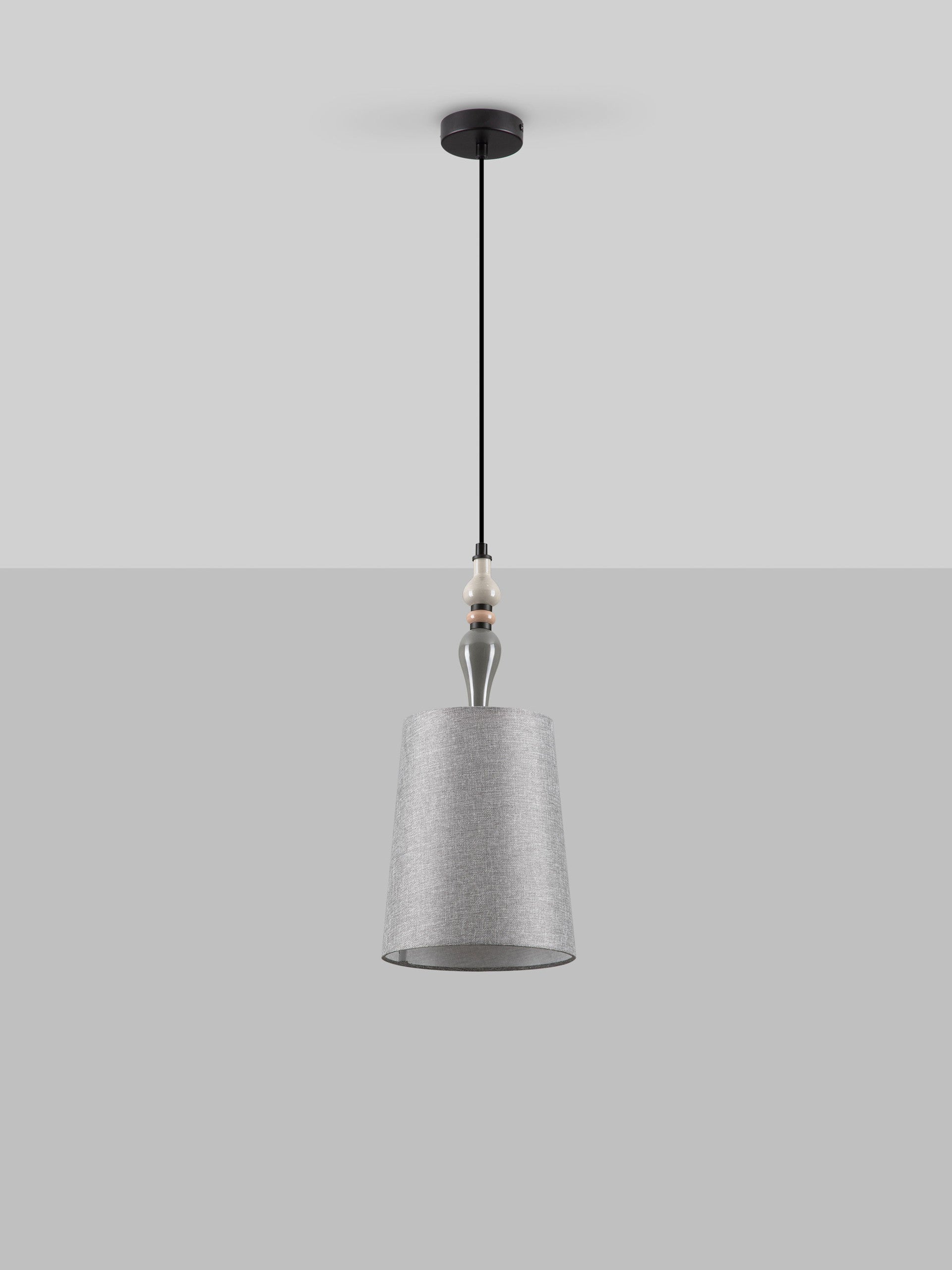 Висящо осветително тяло (пендел) DAMO LED E27 12W Матово черен сив и кафяв керамика текстил