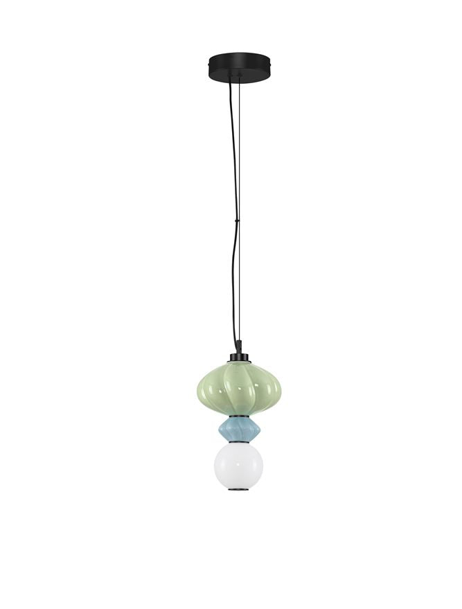 Подова лампа ONETA LED 8W 220-240V ⌀20 H240см Зелен/син керамика Опалово стъкло Матово черен метал