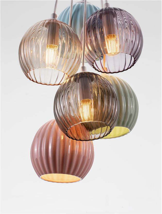 Подова лампа MELINE LED E14 6x5W Матов бял, керамика, цветно стъкло