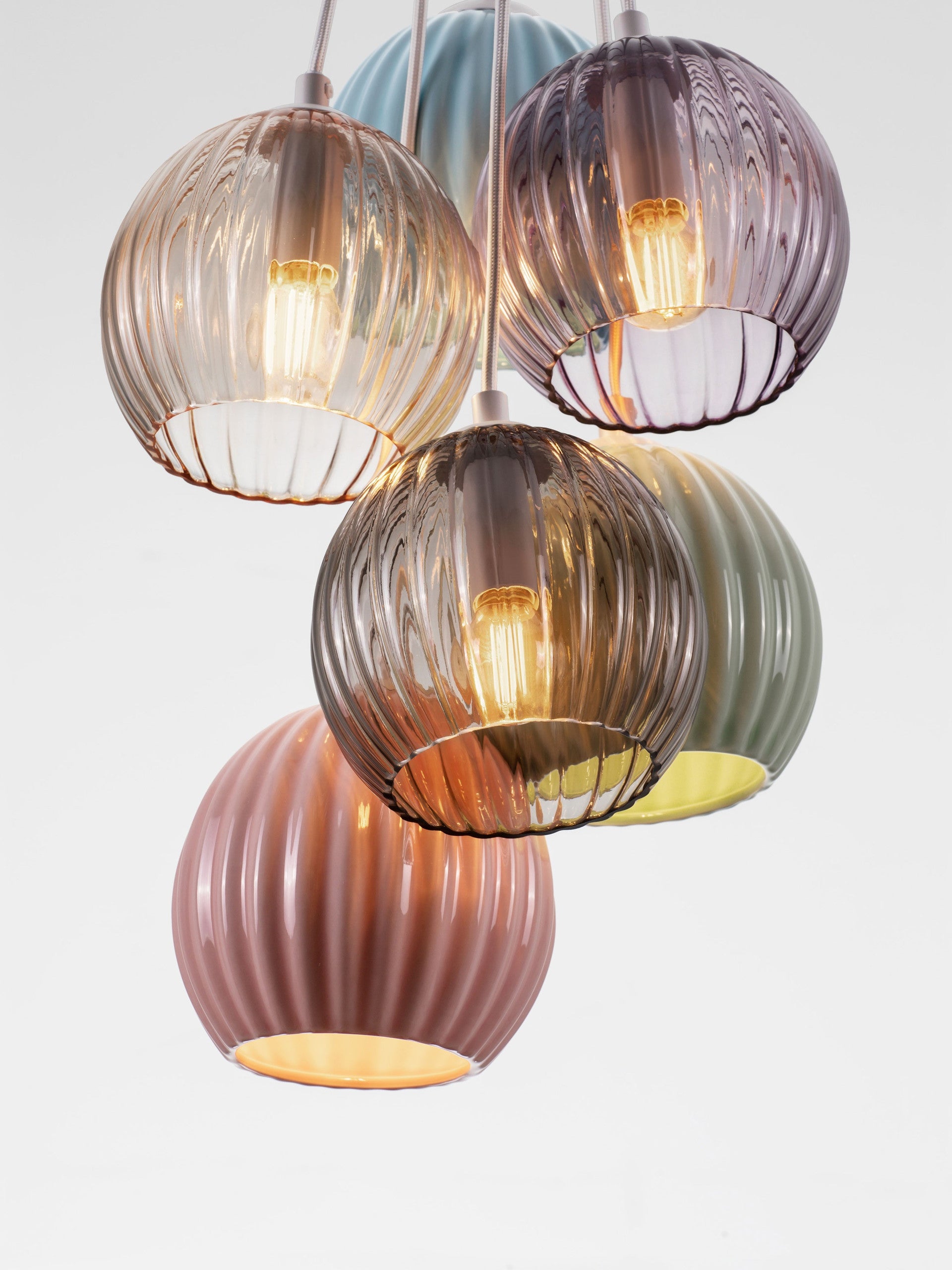 Подова лампа MELINE LED E14 6x5W Мат бял, керамика, цветно стъкло