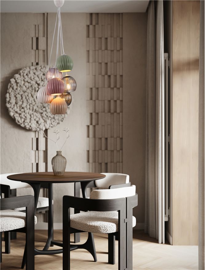 Подова лампа MELINE LED E14 7x5W Матов бял, керамика, цветно стъкло