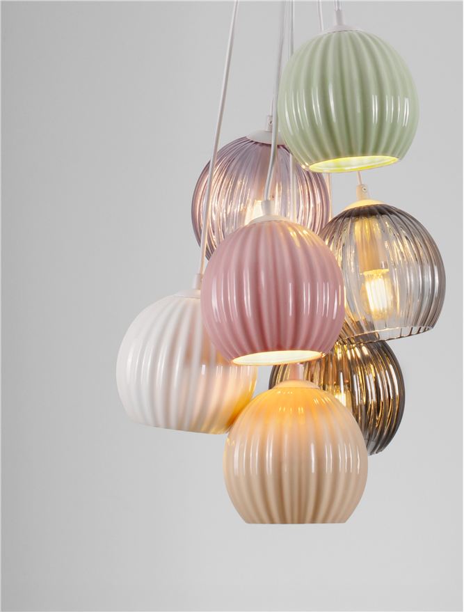 Подова лампа MELINE LED E14 7x5W Матов бял, керамика, цветно стъкло