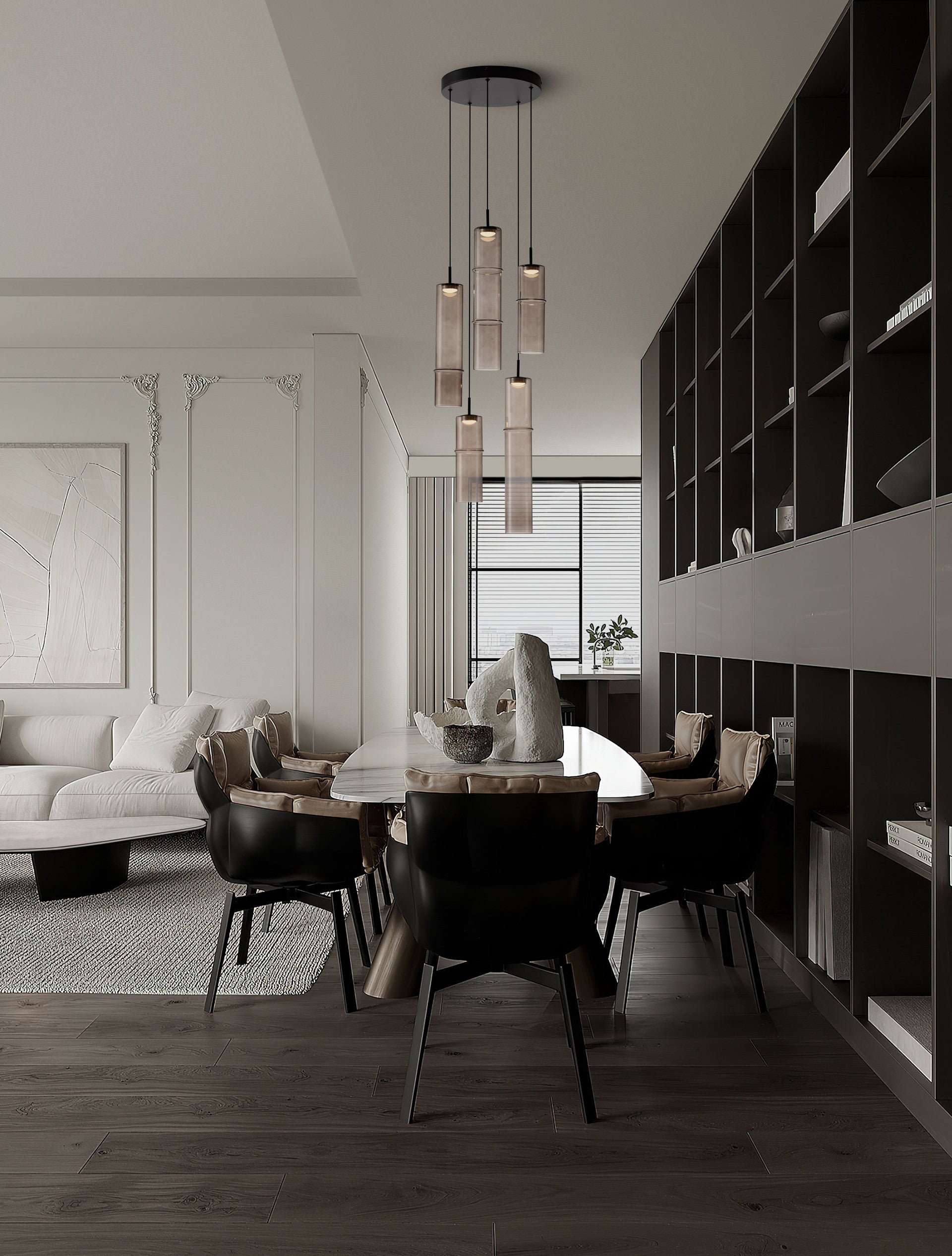 Подова лампа SANO 15W LED Димируем, матово черен метал, мока стъкло