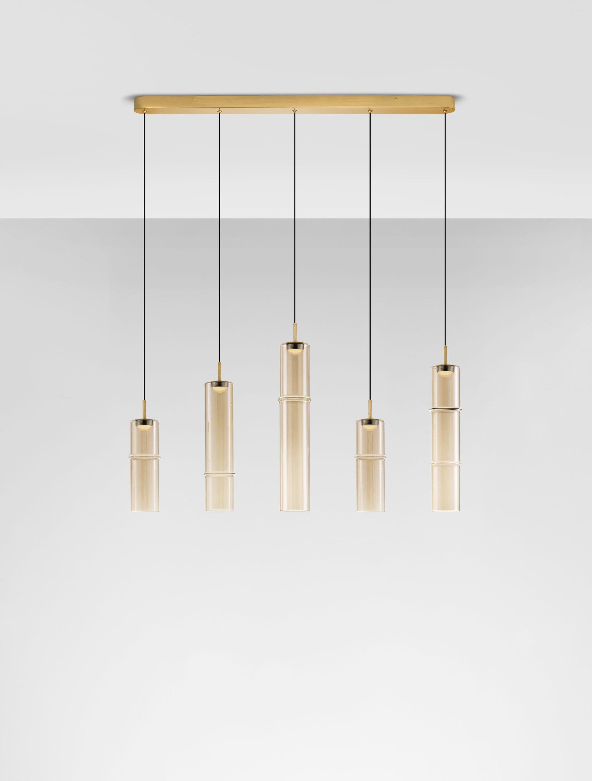 Подова лампа SANO 18W LED димируема, златен метал, конячно стъкло